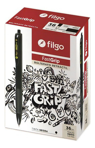 Boligrafo Filgo Fastgrip 1mm Retractil Tubo X 36unid Negro Color de la tinta Negra