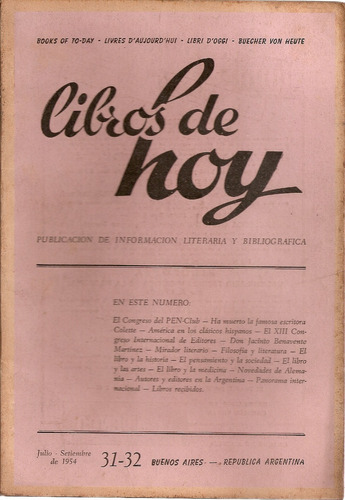 Revista Libros De Hoy Nº 31-32 Julio-septiembre 1954