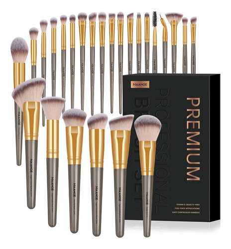 Maange Brochas Set 25 Brochas Maquillaje Profesionales Con Caja Alta Calidad Kit De Brochas Kabuki Brocha Para Base Pincel Para El Rostro Pincel Para Los Ojos Champán+oro