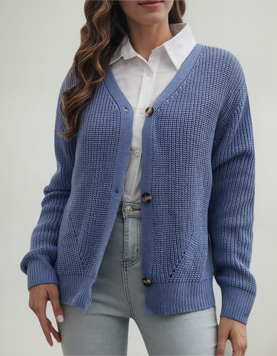 Top Casual De Punto Holgado Con Botones De Color Liso Para M