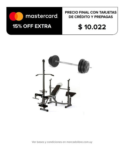 Kit Ejercicio Banco Multifunción + Barra 1,60mt + 40kg Pesas