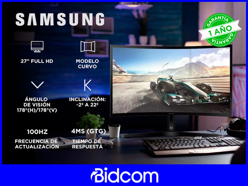 Monitor 27 Gamer Curvo Samsung 100hz Fhd Ls27d366galx Negro