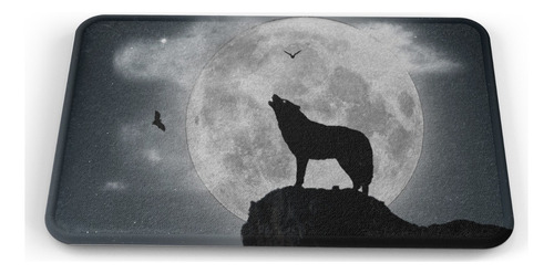 Tapete Silueta Lobo Aullando Luna Baño Lavable 40x60cm