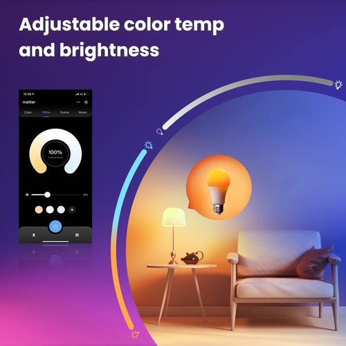 Bombilla Foco Inteligente Rgb Homekit Matter Alexa Google 9w Rgb