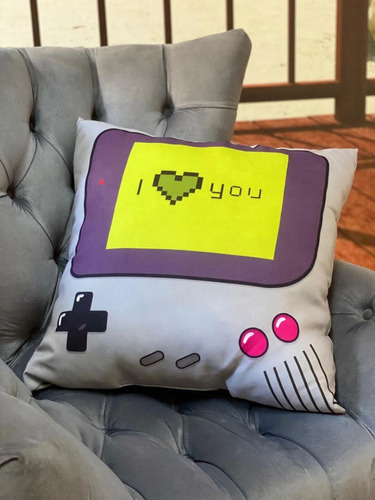 Almofada Game Boy I Love You Video Game Presente Gamer Cor Cinza