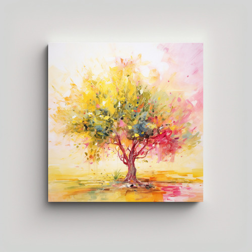 20x20cm Lienzo Sublimado Decorativo: Árbol De Olivo Amarill