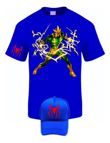 Camiseta Mang Corta Electro Villan Spiderman Obsequio Gorra 