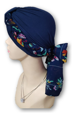 Turbante Tyamia Mujer Algodón Seda Trenza Ligera Color Azul Marino