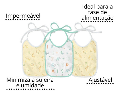 Kit 3 Babador Felpudo Estampado Impermeavel Ajustável