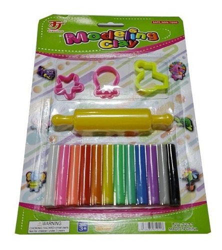 Imagen 2 de 3 de Plastilina De Colores 12 Plastidedo Escolar Con Moldes
