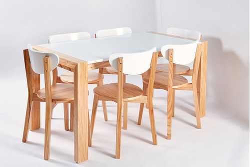 Juego De Comedor Mesa 1,60 X 0,80 + 6 Sillas Laqueadas Shape