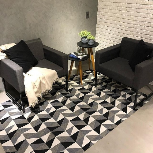 Tapete Dubai 1,32 M X 2,00 M Antiderrapante Preto/cru