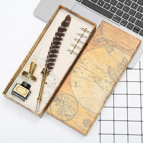 Pluma Fuente Retro Europea De 3 Estilos Con Pluma De Ave