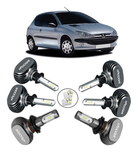 Kit Shocklight Led Farol Alto Baixo E Milha Peugeot 206 2014