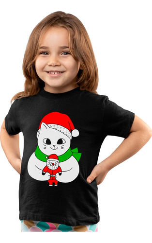 Playera Infantil Negra De Duende Con Gorro Navideño 