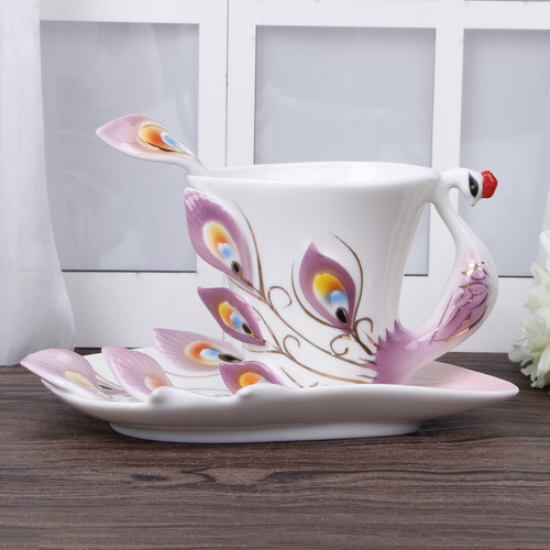 (gn) Taza De Porcelana Con Forma De Pavo Real, Juego De Café