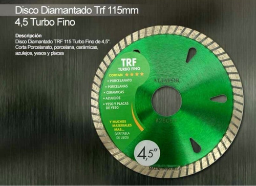 Imagen 2 de 6 de Disco Diamantado Aliafor 115 Turbo Fino Verde Porcelanat Trf
