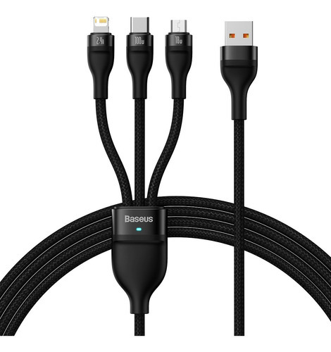 Cable 3en2 1,2m Usba A Lightning/ Microusb/ Usbc 100w Color Negro/gris