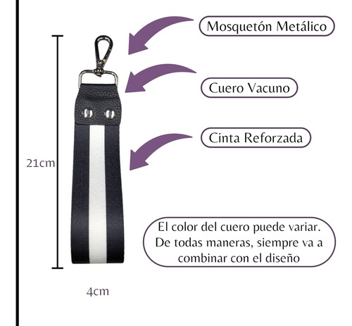 Llavero De Mujer Cinturon O Auto Cuero Y Cinta Mosquetón Fucsia-verde-naranja