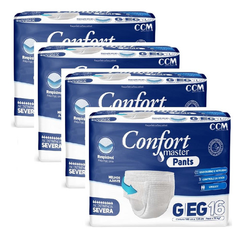 Kit 4 Fraldas Geriátricas Confort Master Pants Jumb G/xg 16u