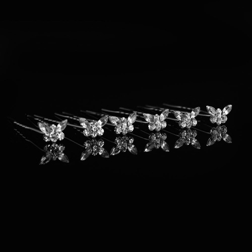 Plata Swarovski Element Mariposa Novia Boda Hair Pin   set