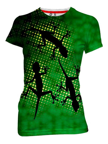 Playera Full Print Dama Sublimada Sombras Lagartijas Verde 6