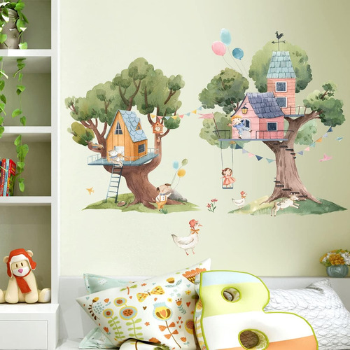 2 Pcs Pegatinas De Pared De Árbol De Dibujos Animados Calcom