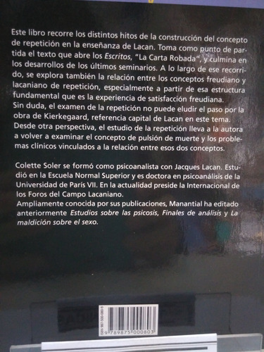 Imagen 2 de 4 de La Repeticion En La Experiencia Analitica Colette Soler -mn