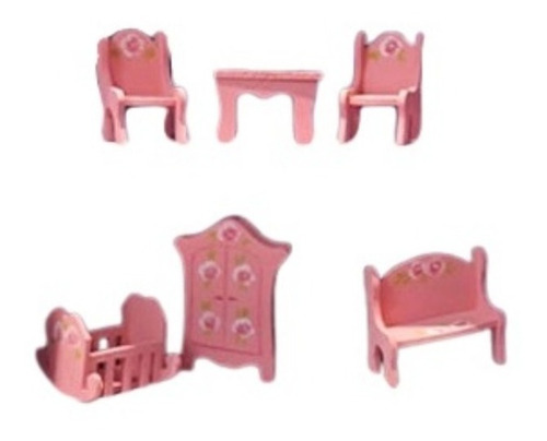 Imagen 1 de 4 de Muebles Para Casita De Muñecas Lote X 4 Unidades Ropero Mesa