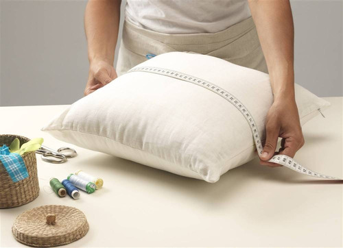 Almohadones Lienzo Tusor 40x40 Cm Funda + Relleno Color Cemento - Completo