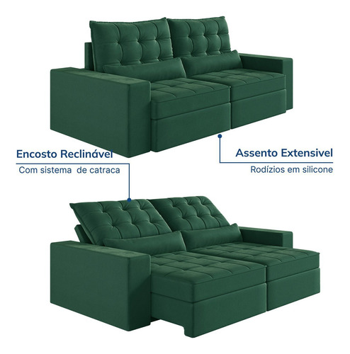 Sofá Retrátil E Reclinável 3 Lugares 220cm Embaúba Hc