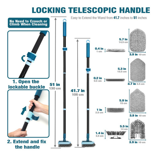 Jehonn 4 En 1 Extensible Cepillo De Limpieza Para Baño+pisos