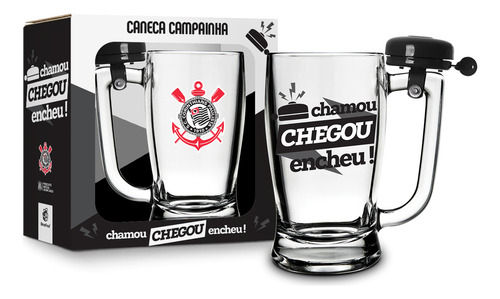 Caneca Vidro Chopp Corinthians Com Campainha 340ml Brasfoot