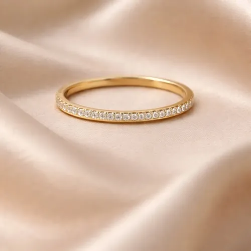 Djq Anel Aparador Fino Zircônias Dourado Delicado Em Aço — foto 1