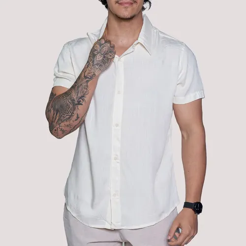 Camisa de Linho Masculina Manga Curta para Verão Moda Praia