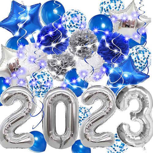 Decoraciones De Graduacin De 2021 Plata Y Azul  Globos 2021