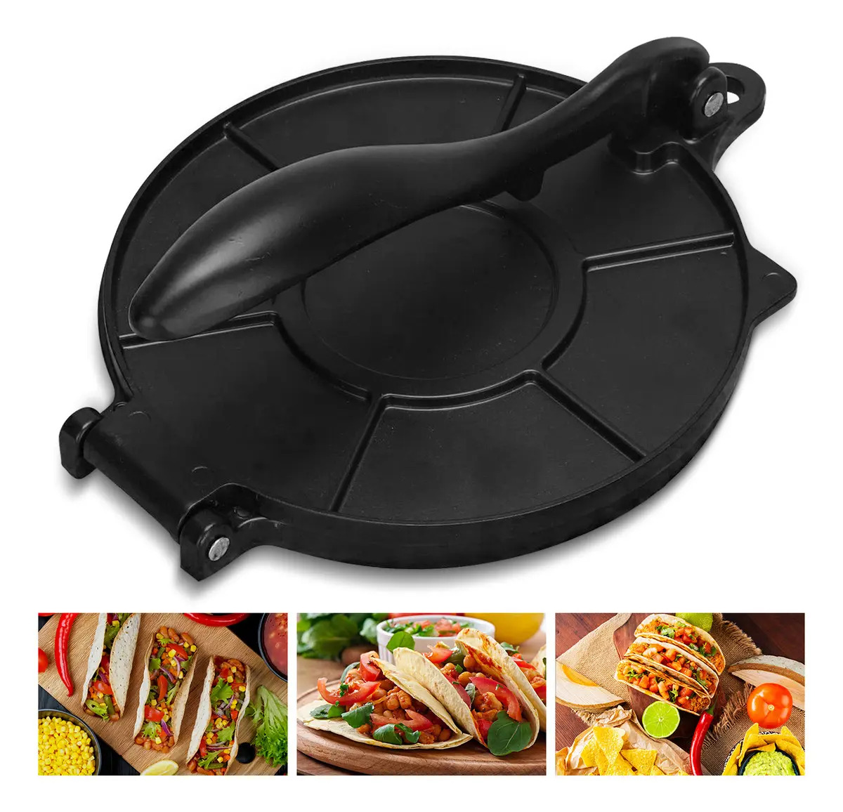 Prensa de Tortillas Manual Antiadherente 19cm, Tortillera Resistente con Mango Hacer Maíz Omelette Tacos, Aluminio Prensa de Burrito Taco Chapati Roti, Maquina Tortillas de Harina 