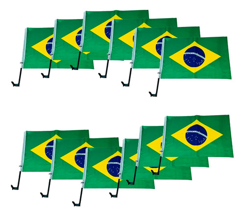Kit 12 Bandeiras Do Brasil Vidro Carro Poliéster Resistente