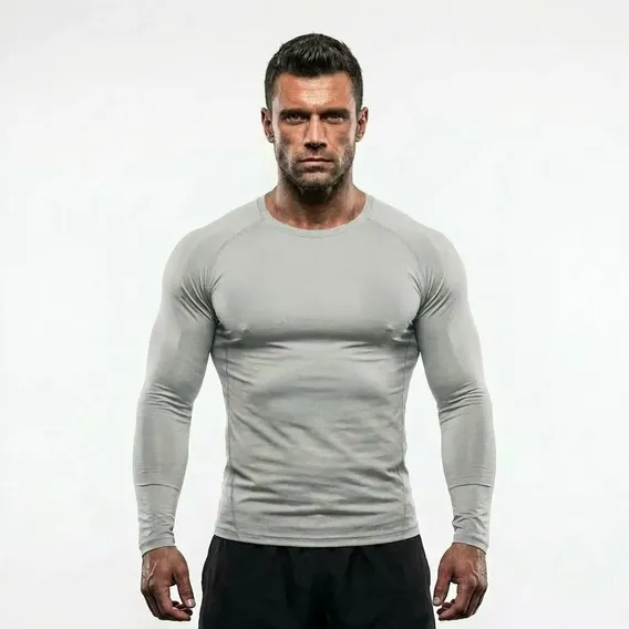 Camisa Poliamida Uv Tech Longa Toque Gelado Academia Corrida Cinza - Manga Longa Gg Liso