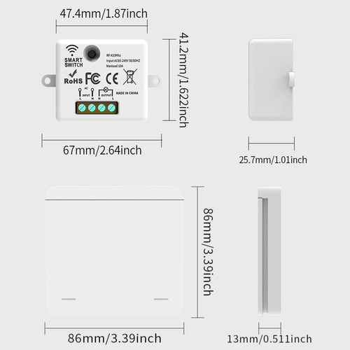 Modulo Rf433 + Interruptor 1 Tecla Sem Fio Controle Remoto