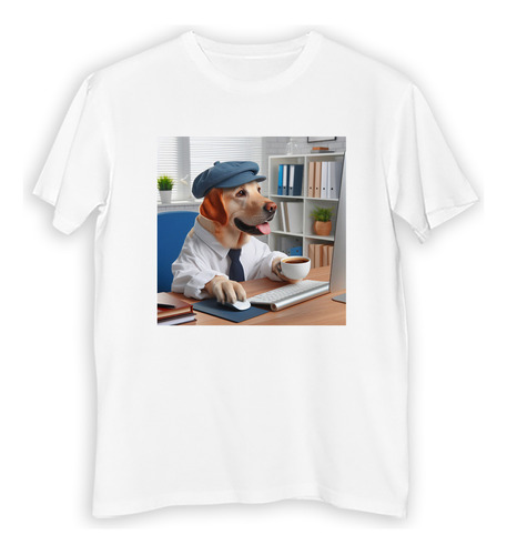 Remera Niño Labrador Perro Con Taza De Cafe Compu