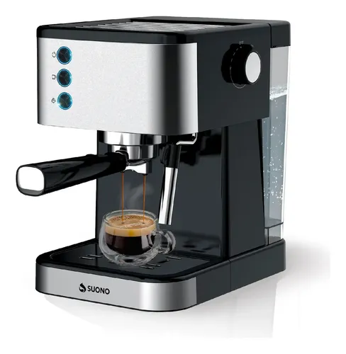 Cafetera Expresso Suono 1.5 L Acero Inoxidable 20 Bar Calentamiento de Tazas 1350 W Color Negro/Plateado
