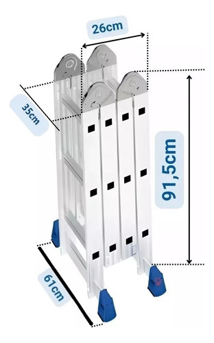 Escada Articulada 12degraus 4x3 C/plataforma Pedreiro Pintor Cor Alumínio