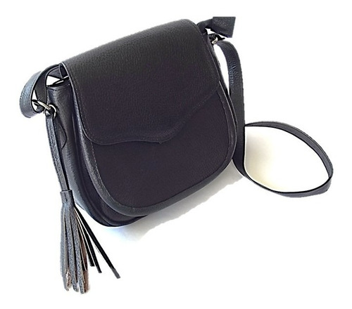 Bolso Negro Cuero 100% Mujer Estilo Carriel Envio Gratis