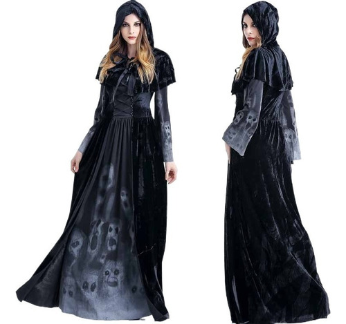 Vestido Mujer Cosplay Halloween, Diablo Negro Vestido Bruja .