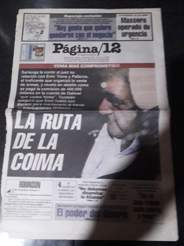 Tapa Diario Página 12 15 5 2001 Emir Yoma Coimas Palleros 