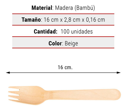 Imagen 5 de 10 de 100 Tenedores Desechables Bambú Cubiertos Madera Ecológico