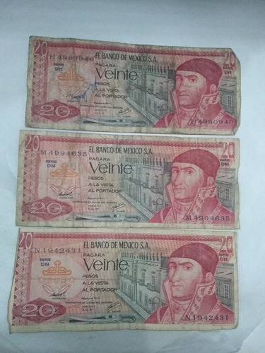 Billete 20 Pesos Morelos Usados Año 1977