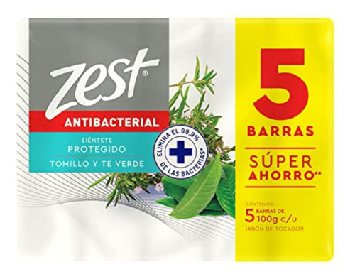 Zest Zest Jabon En Barra Tomillo Y Te Verde Paquete 5 Barras