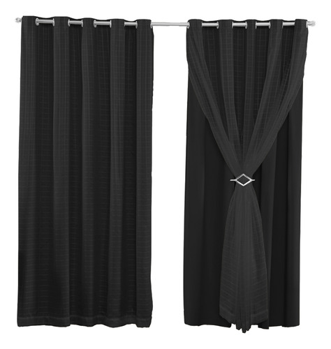 Cortina Black Out Pvc Voal Xadrez Largura 2,30 X 2,10 Altura Cor Preto